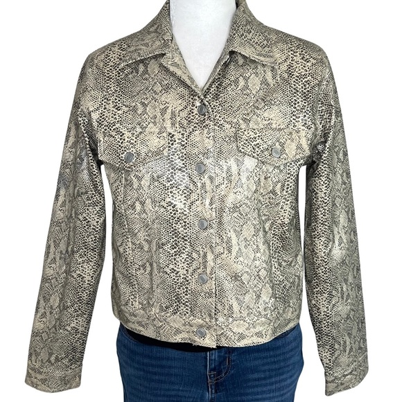 DCC Faux Snakeskin Button Up Cropped Jacket Cream Black Snake Print Medium M - Picture 1 of 15